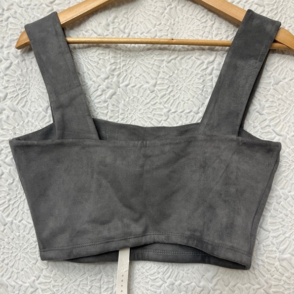 Susana Monaco Crop Top Size L Silver Gray Faux Suede Chic Summer Designer USA - Picture 11 of 12